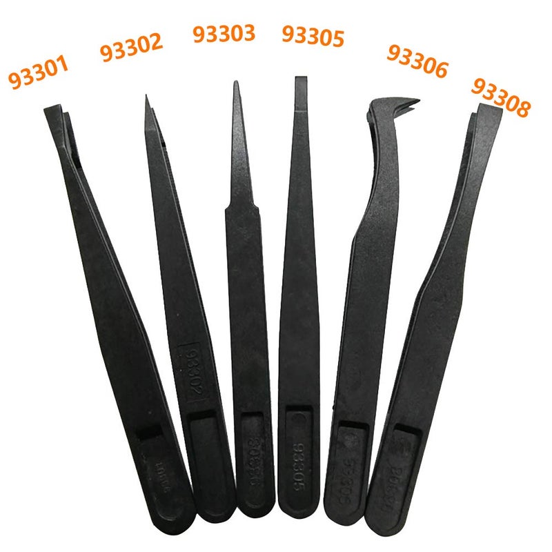 FEITA Precision Plastic Tweezers Kit - Plastic Anti static Tweezers Set Pickup Craft Electronics DIY Repair Tool - Black - 6Pcs - Image 3